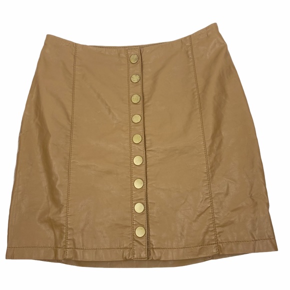 Free People Faux Vegan Leather Button Down Skirt 2 - Picture 3 of 8